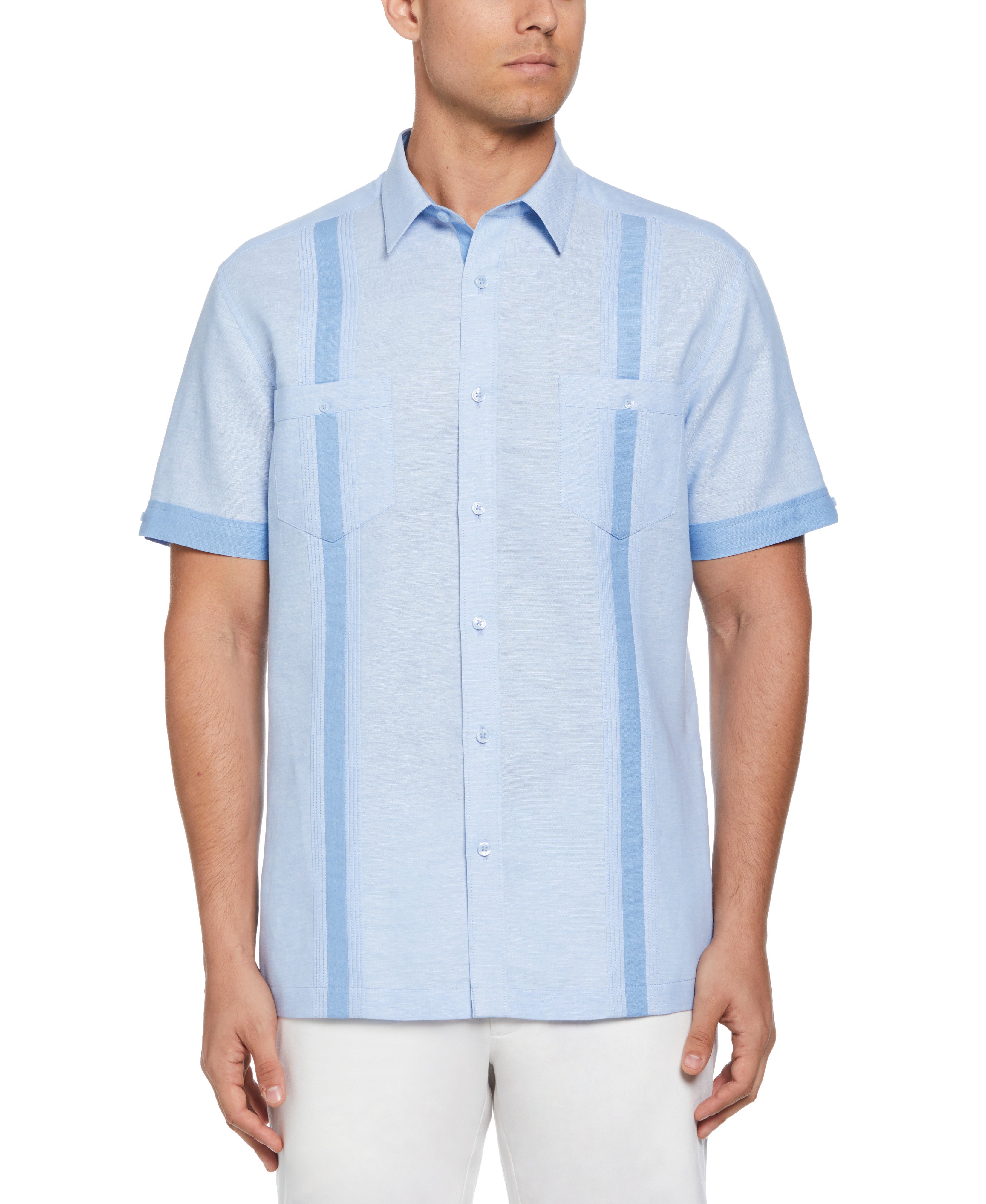 Cubavera Men's Cross Dyed Short Sleeve Button Down Shirt Blue Small