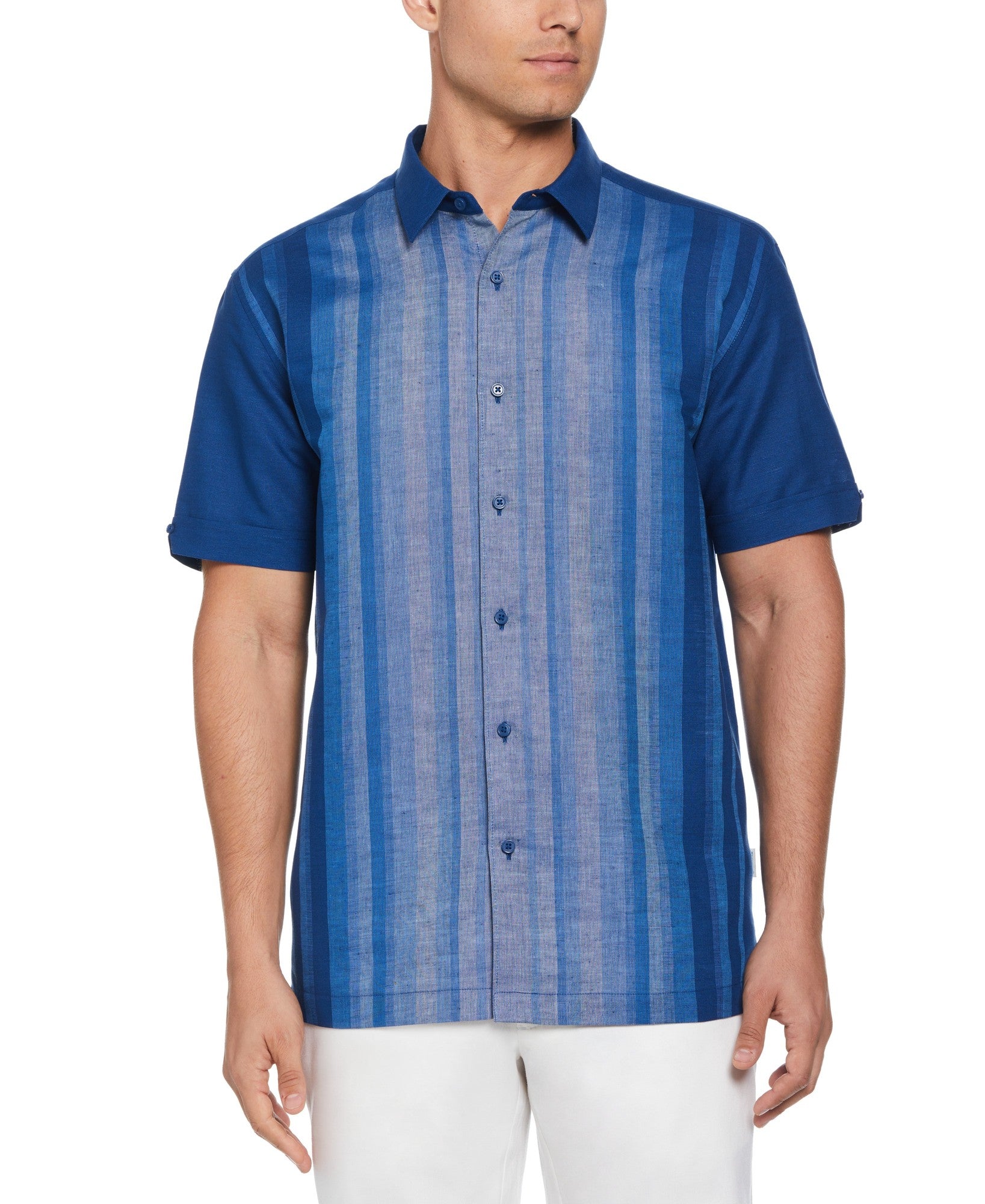 Cubavera Men's Short Sleeve Striped Button Down Shirt Blue Multi Medium