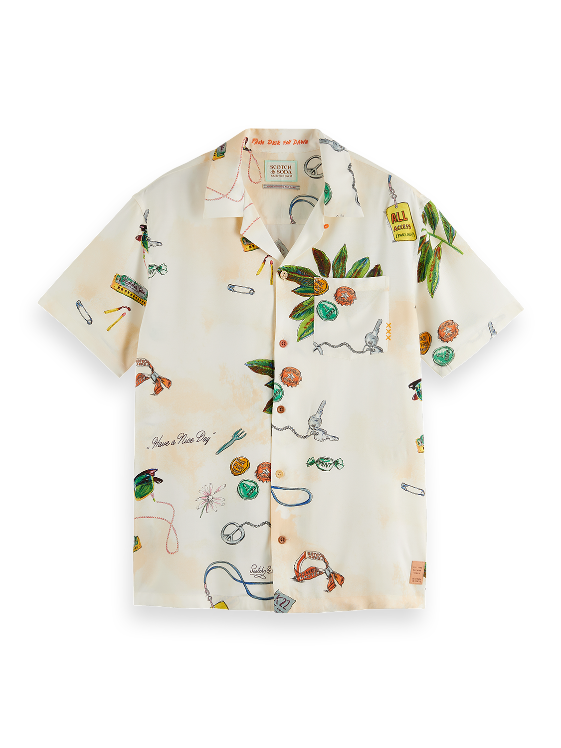 Scotch Soda Men's Print Short Sleeve Camp Shirt White Size XL