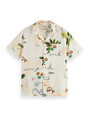 Scotch Soda Men's Print Short Sleeve Camp Shirt White Size XL