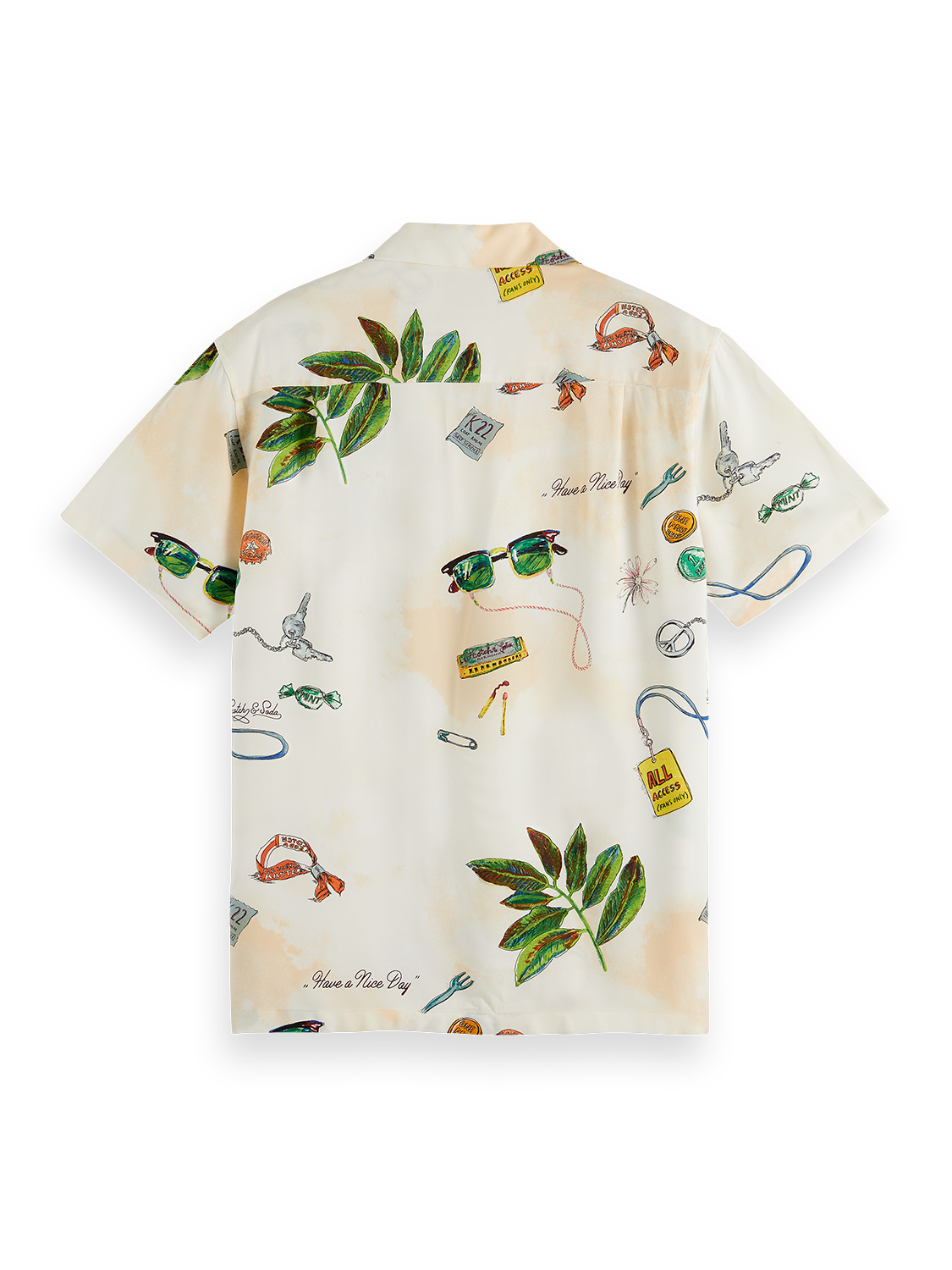 Scotch Soda Men's Print Short Sleeve Camp Shirt White Size XL