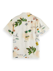 Scotch Soda Men's Print Short Sleeve Camp Shirt White Size XL