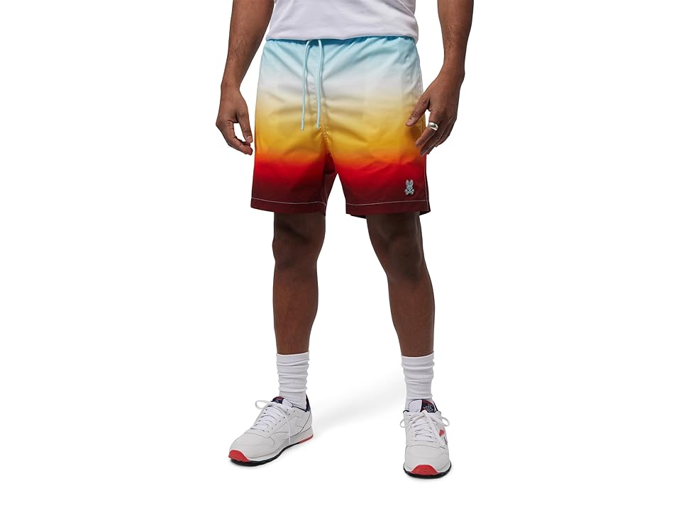 Psycho Bunny Mens Guy Swim Trunks Large Cool Blue Orange White