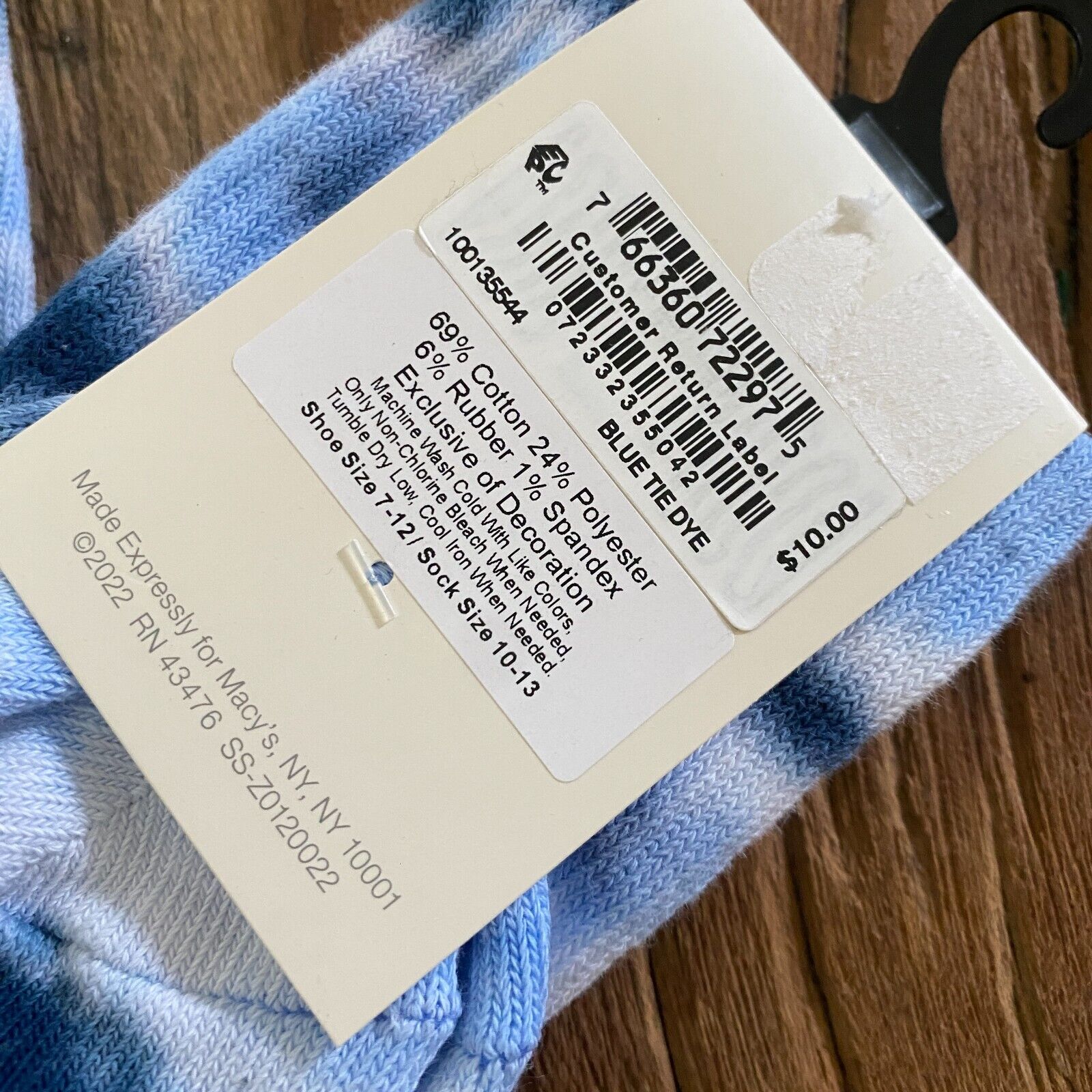 Sun + Stone Mens Crew Socks Blue Tie Dye 7-12