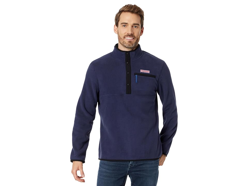 Vineyard Vines Mens Harbor Fleece Quarter Snap Sweatshirt Navy Blue Medium