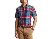 Polo Ralph Lauren Mens Classic Fit Plaid Short Sleeve Oxford Shirt Blue Medium