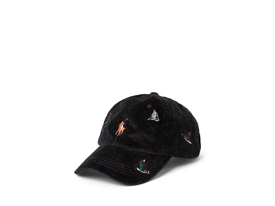 Polo Ralph Lauren Ski-Embroidered Corduroy Ball Cap Hat OSFA Black