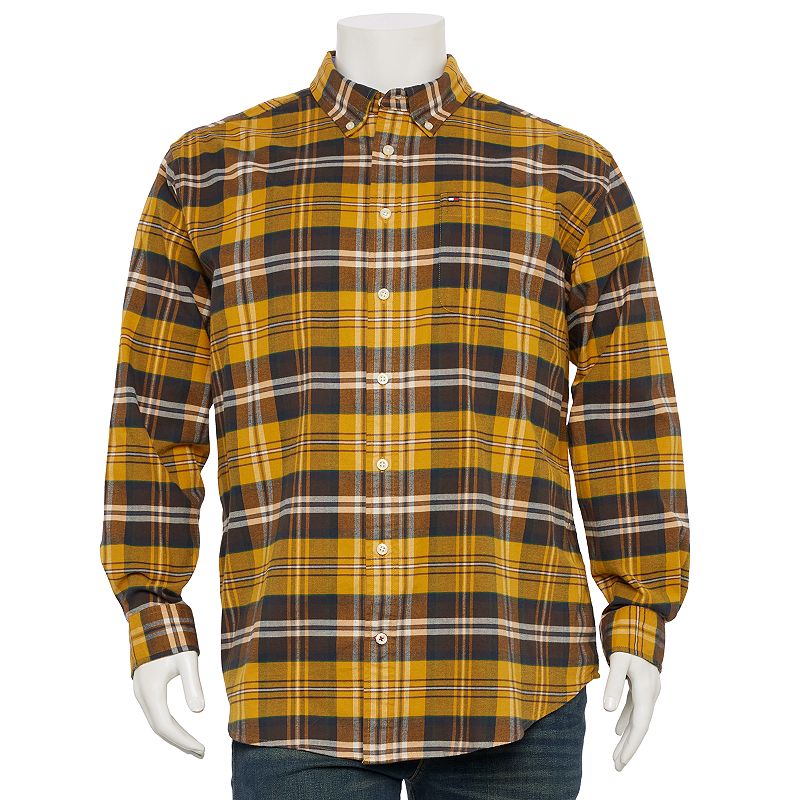 Tommy Hilfiger Mens Big Tall Wastley Regular Fit Button Up Shirt Yellow 2XLT