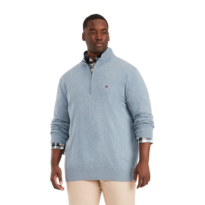 Tommy Hilfiger Mens Quarter Zip Sweater Captains Blue Heather Large Tall