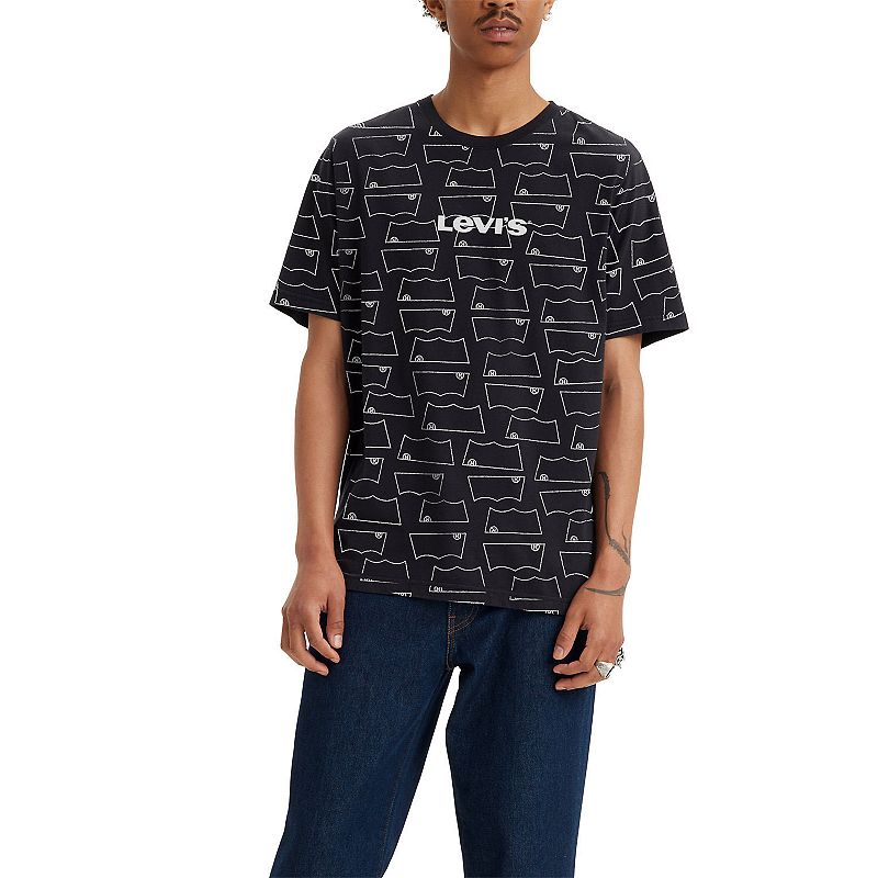 Levi's Mens Relaxed Fit Allover Logo Short Sleeve T Shirt Black Small
