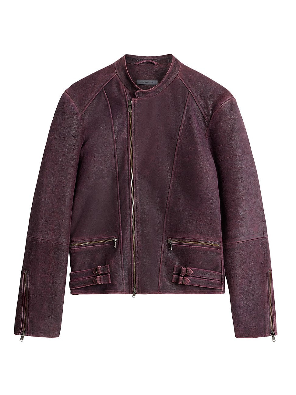 John Varvatos Sullivan Suede Leather Racer Jacket EU 52 US 42 Large Red Plum