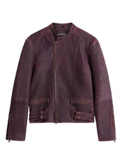 John Varvatos Sullivan Suede Leather Racer Jacket EU 52 US 42 Large Red Plum