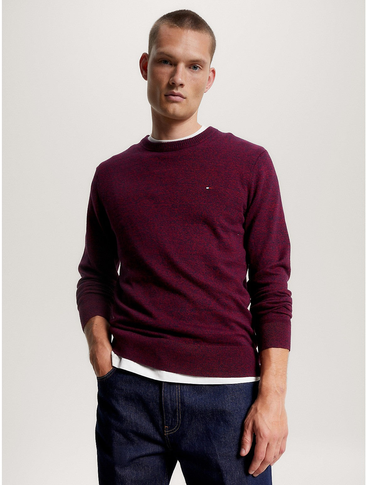 Tommy Hilfiger Mens Regular Fit Solid Sweater Crewneck Rouge Red XXL