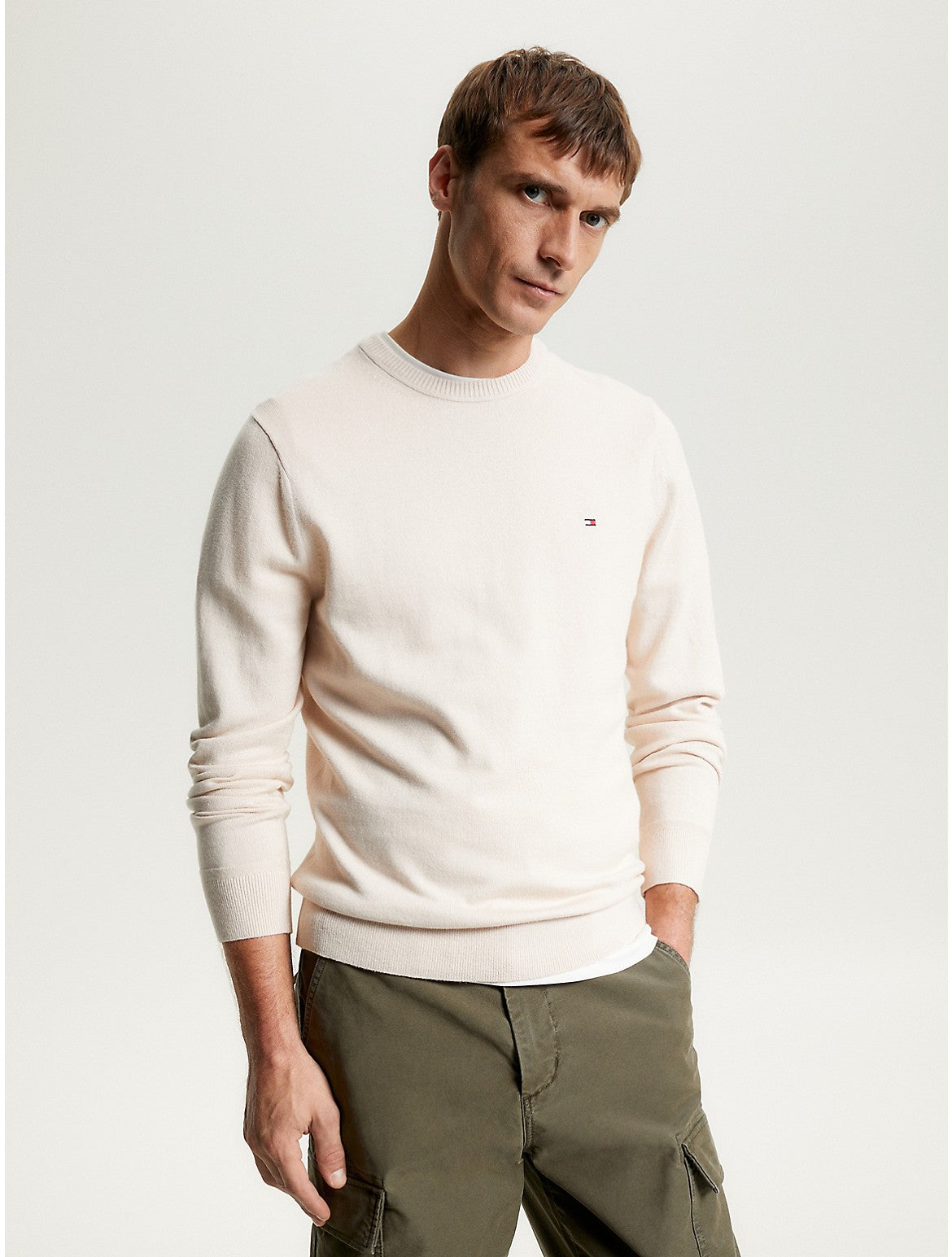 Tommy Hilfiger Mens Cashmere Cotton Crewneck Sweater Beige Medium