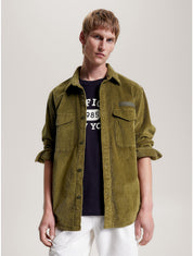 Tommy Hilfiger Men's Long Sleeve Button Front Corduroy Overshirt Green XL