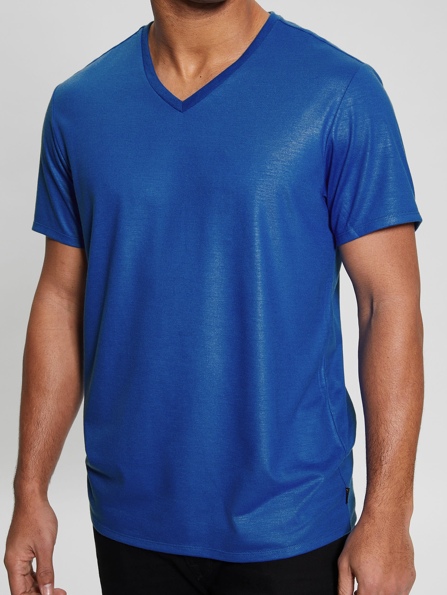 GUESS Mens Slim fit Short Sleeve V-Neck T-Shirt Shirt XL Blue Solid