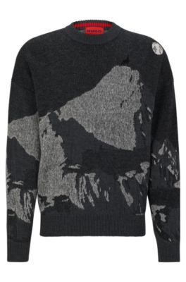 Hugo Boss Mens Oversize fit Wool Blend Sweater XXL 2XL Dark Grey