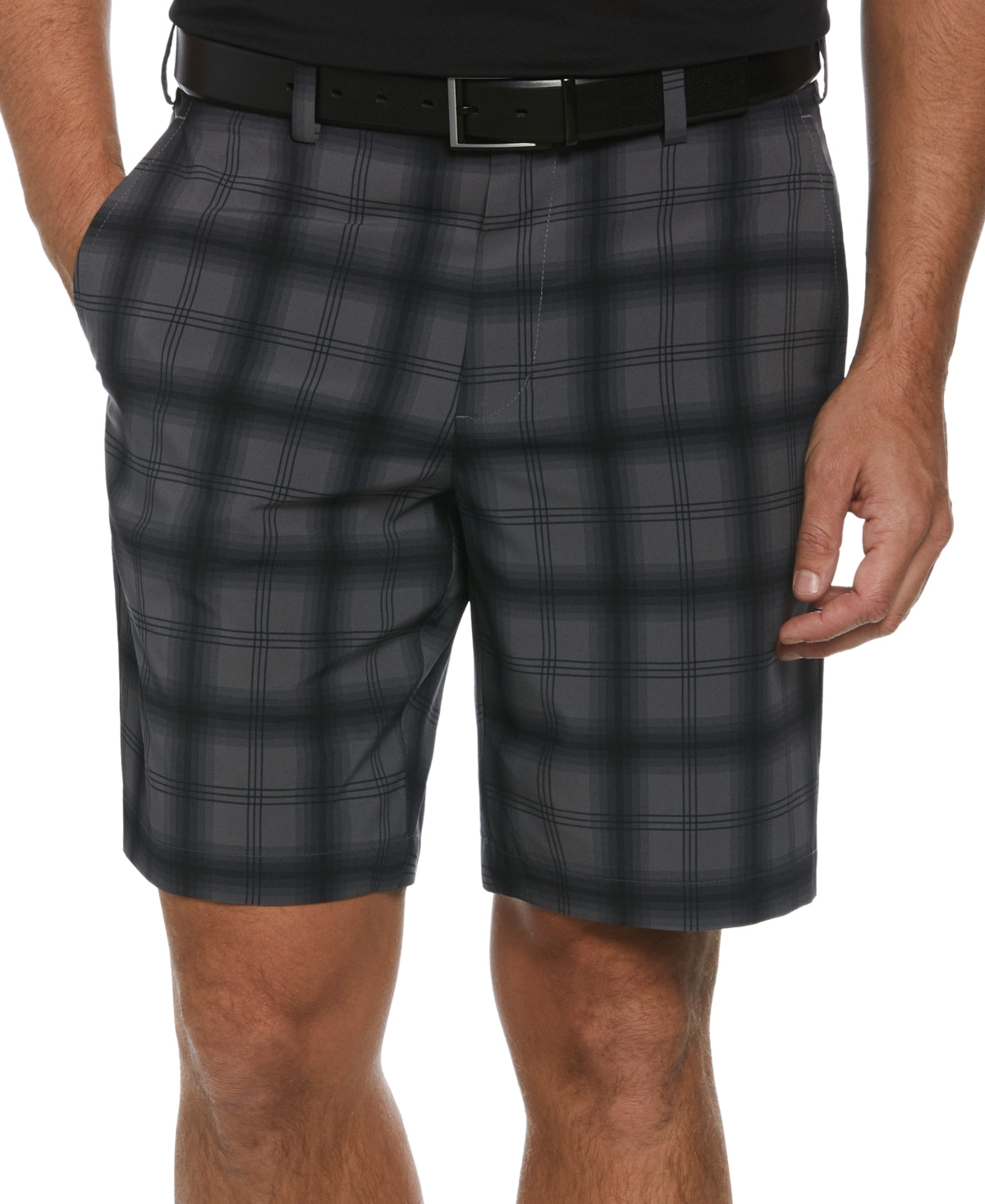 Pga Tour Men's Energy Plaid Golf Shorts Iron Gate Grey 30