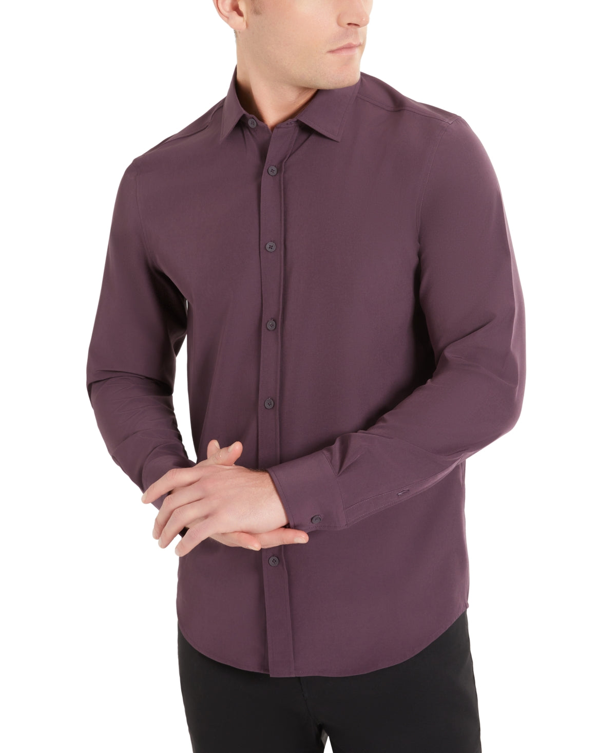 Kenneth Cole Mens  fit Long Sleeve Button-Up Shirt XXL Dark Purple Solid