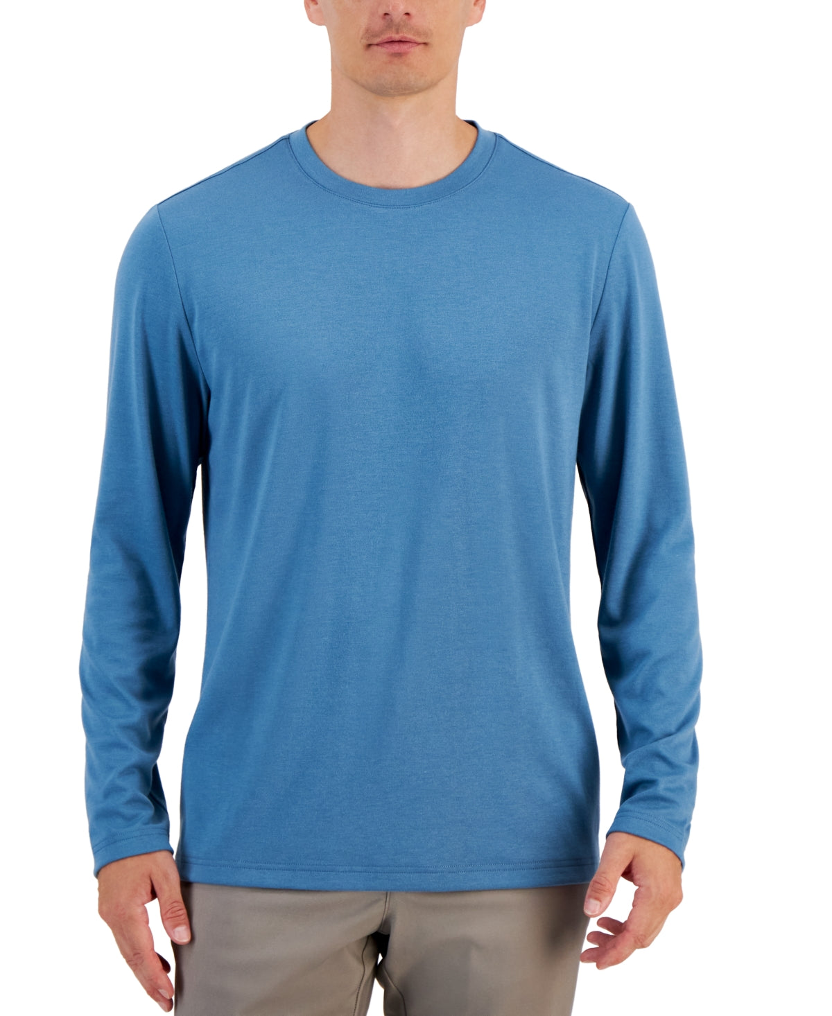 Alfani Alfatech Long Sleeve Crewneck T Shirt Deep Patina Blue 2XL