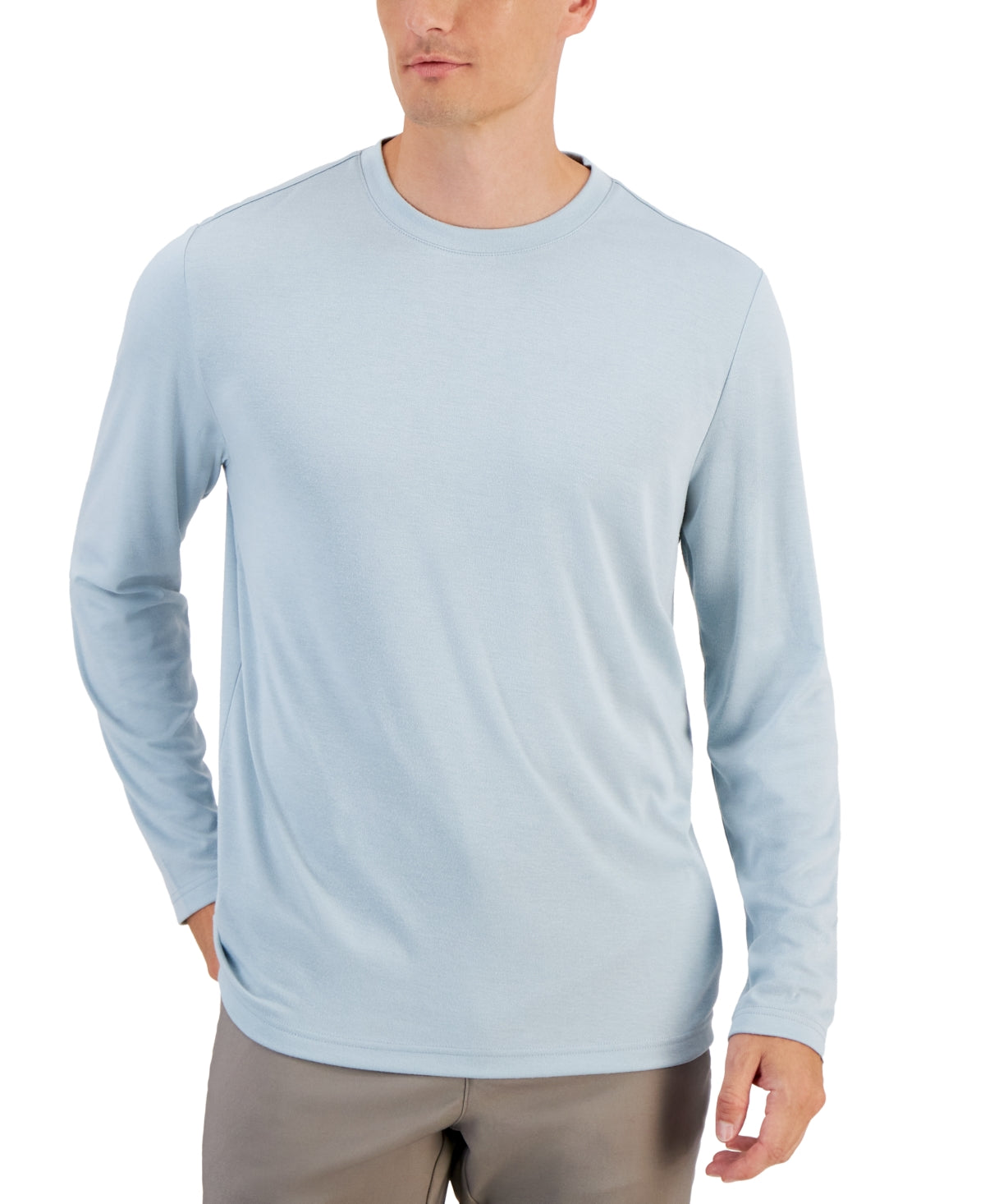 Alfani Mens Regular fit Long Sleeve T-Shirt Shirt Medium Light Blue Solid