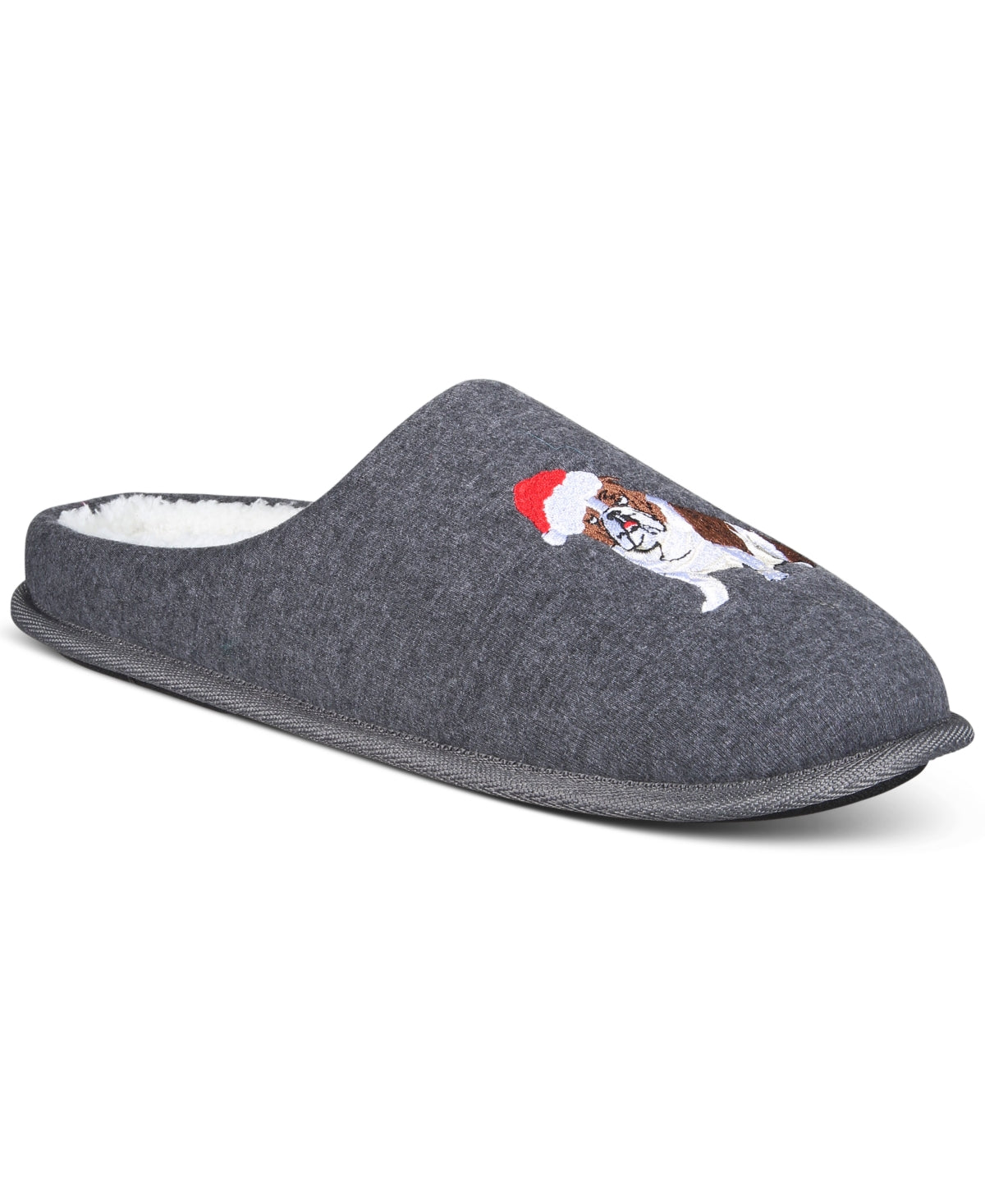 Club Room Mens Holiday Bulldog Slip On Slippers Charcoal Grey Medium 8 to 9