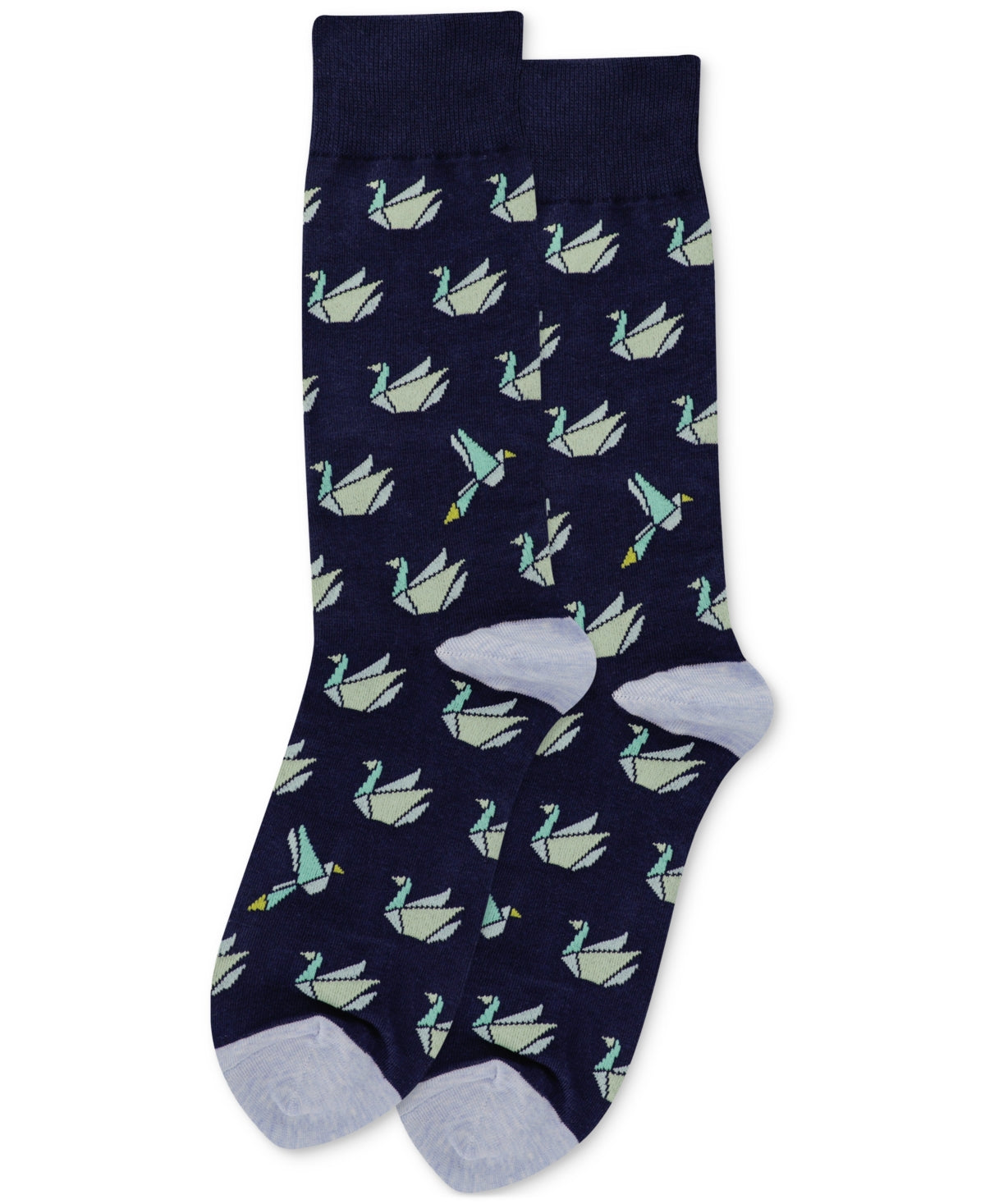 Hot Sox Mens Origami Swan Patterned Crew Socks Navy Blue Size 10 to 13