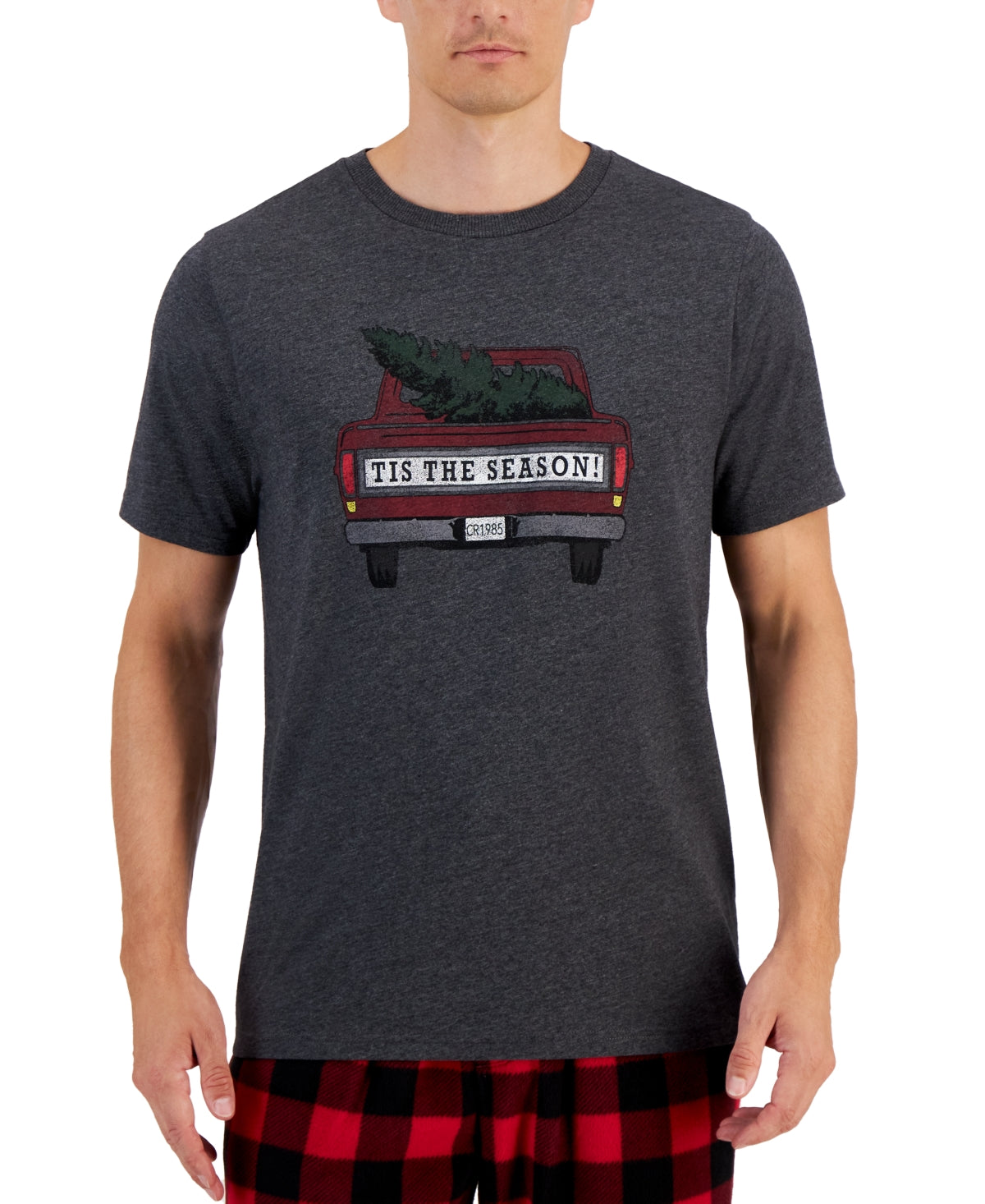 Club Room Mens Holiday Short Sleeve Pajama T Shirt Charcoal Grey Large
