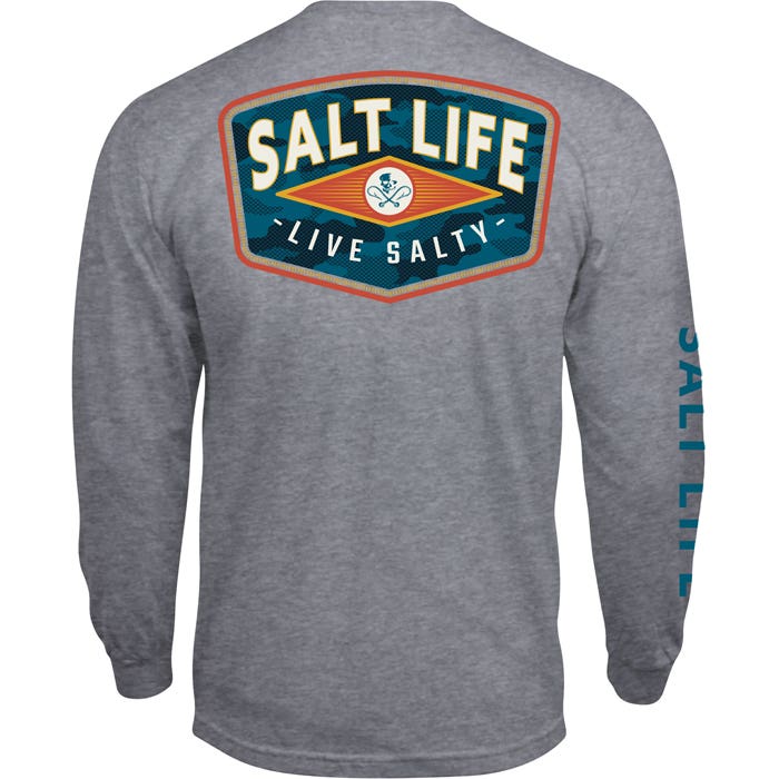Salt Life Mens Concealed Badge Graphic Long Sleeve Shirt Grey 2XL
