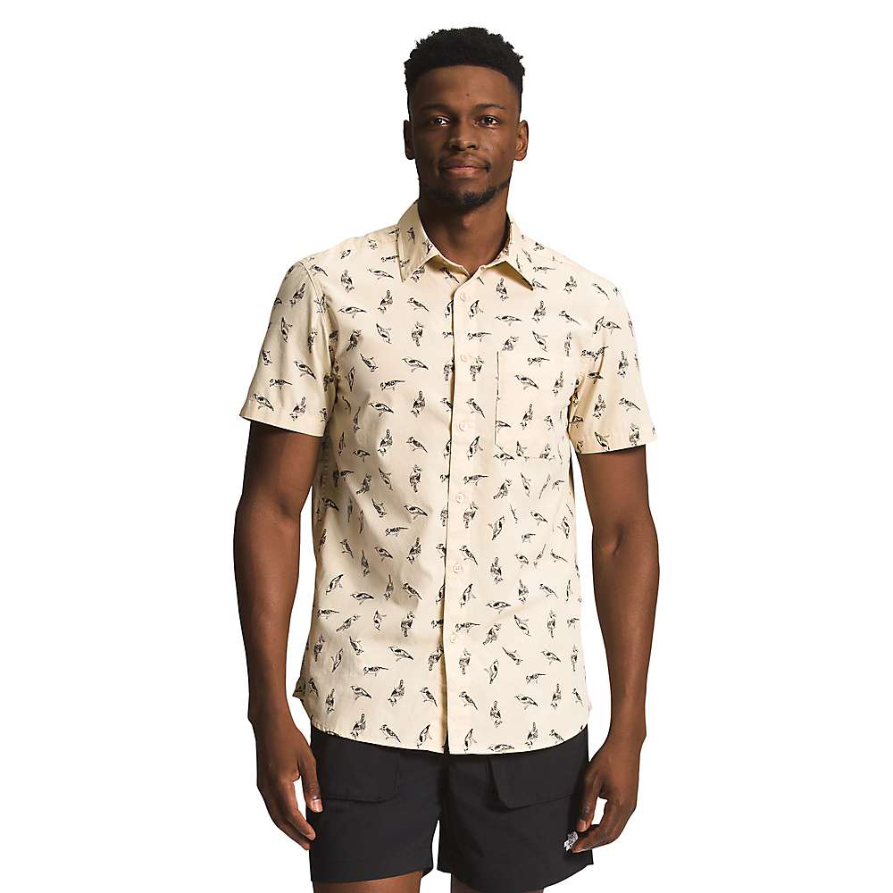 The North Face Mens Gravel Bird Watch Print  Button Down Shirt Yellow Small