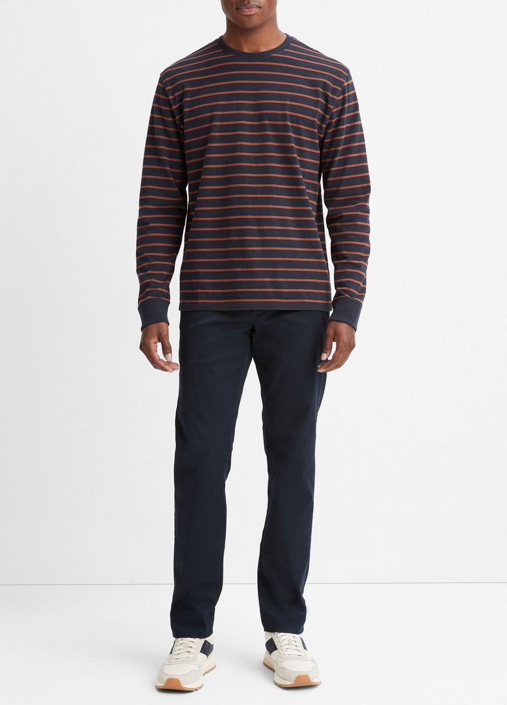 Vince Mens Stripe Sueded Cotton Jersey Long Sleeve T Shirt Blue 2XL