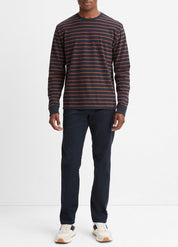 Vince Mens Stripe Sueded Cotton Jersey Long Sleeve T Shirt Blue 2XL