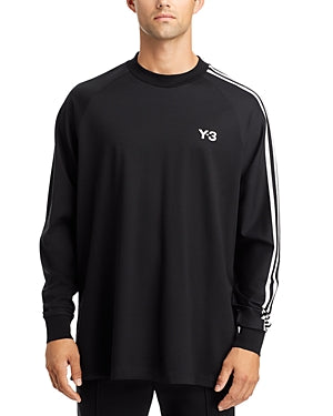 Y 3 Mens Three Stripe Long Sleeve Crewneck T Shirt Black Small