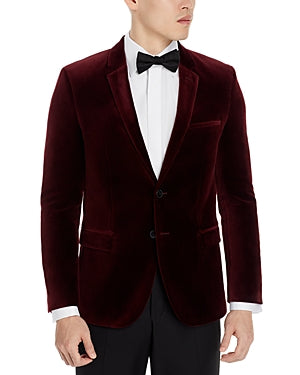 Hugo Boss Mens Arti Velvet Extra Slim Fit Blazer Sport Coat Burgundy Red 40R