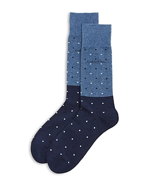 Calvin Klein Mens Crew Dress Socks Blue Polka Dot