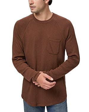Paige Mens Abe Thermal Knit Baseball Long Sleeve T Shirt Burnt Hazel Small
