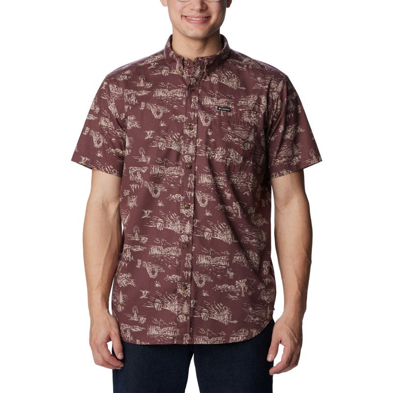 Columbia Men's Rapid Rivers Printed Short Sleeve Button Down Shirt Purple XL