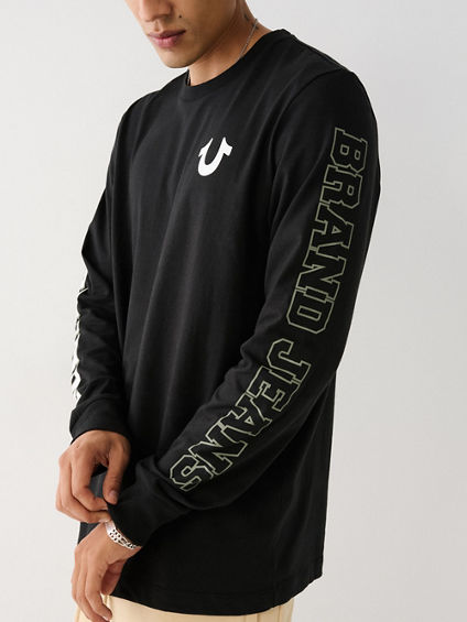 True Religion Men's Long Sleeve True Logo T Shirt Black Medium