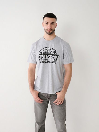 True Religion Men's Short Sleeve Logo T Shirt Grey Large