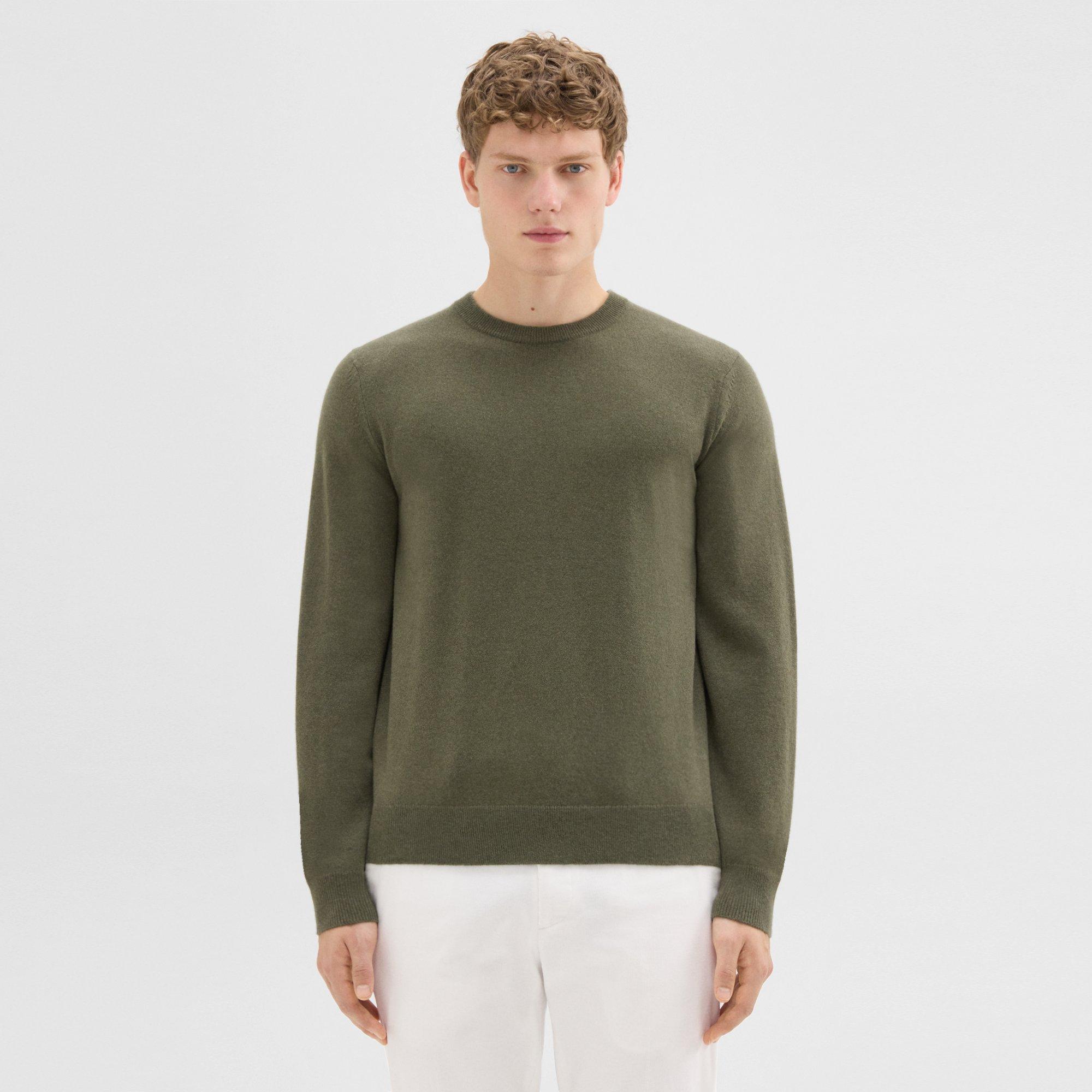 Theory Mens  fit Long Sleeve Crewneck Sweater XS Crew Neck Green Solid