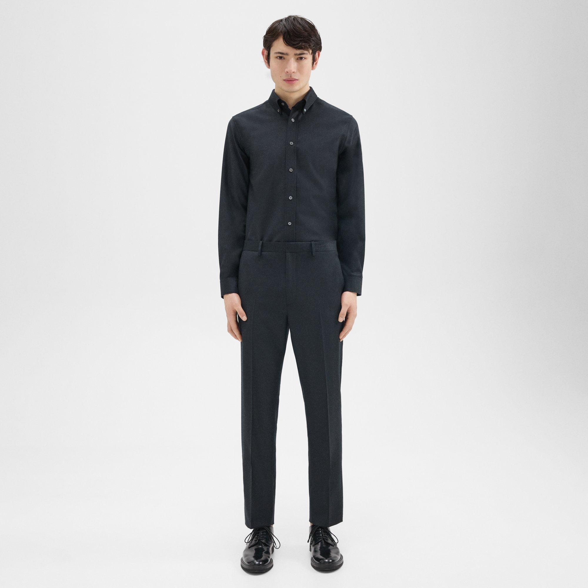 Theory Mens Mayer Slim Fit Wool Flannel Pants Pestle Melange Black 33 x 33