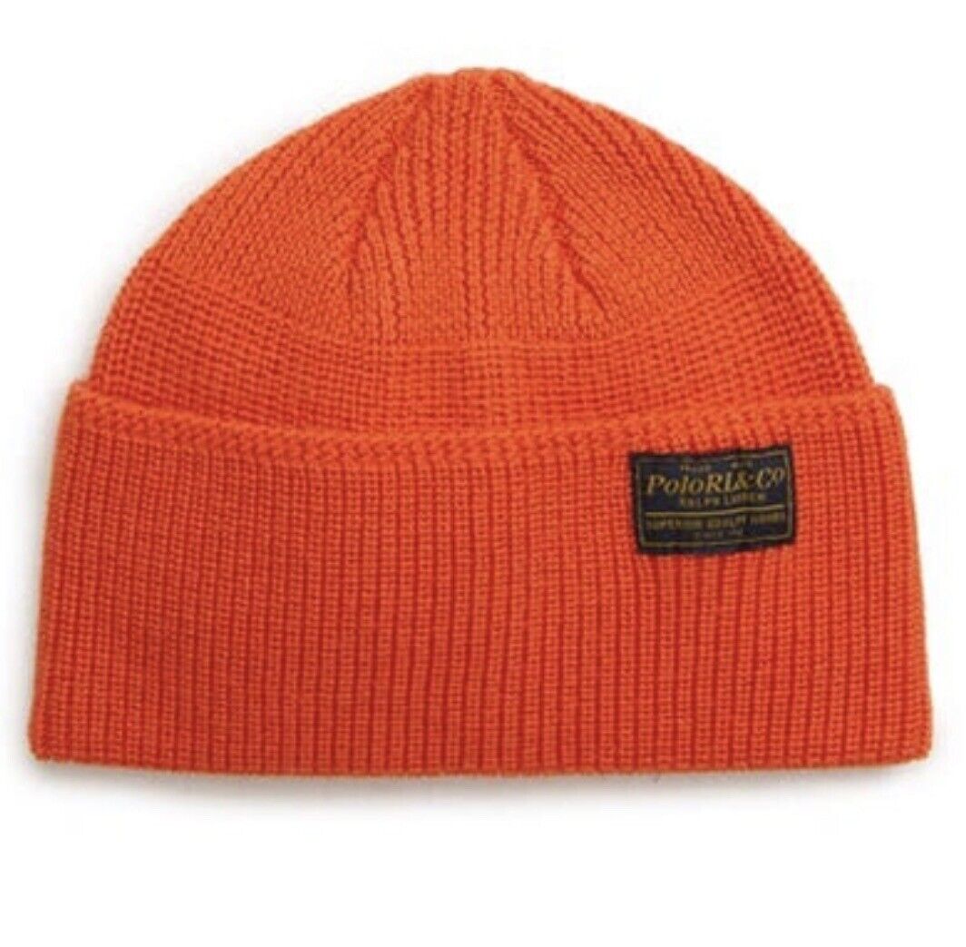 Polo Ralph Lauren Unisex Beanie Hat Orange Wool Osfa Reg