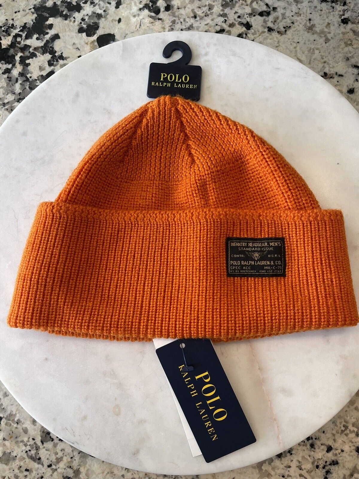 Polo Ralph Lauren Unisex Beanie Hat Orange Wool Osfa Reg