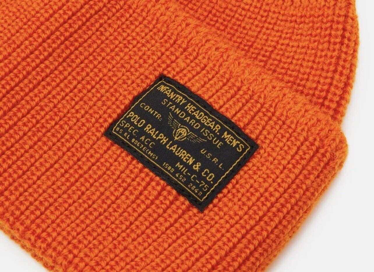 POLO RALPH LAUREN Unisex Beanie Hat Wool Orange One Size