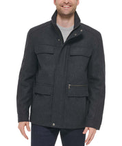 Cole Haan Mens Melton Wool Multipocket Field Coat Large Charcoal Grey