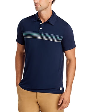 Marine Layer Mens Stretch Short Sleeve Polo Shirt Navy Blue Combo  XL