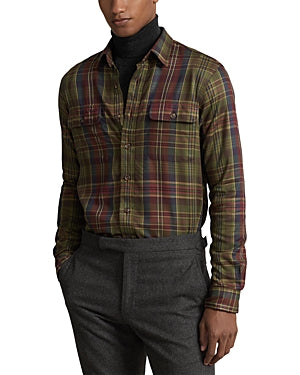 Polo Ralph Lauren Plaid Twill Custom Fit Button Down Shirt XXL Brown Purple