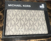 Michael Kors Mens MK Vanilla Signature Leather L-Shaped Flat Wallet Mason