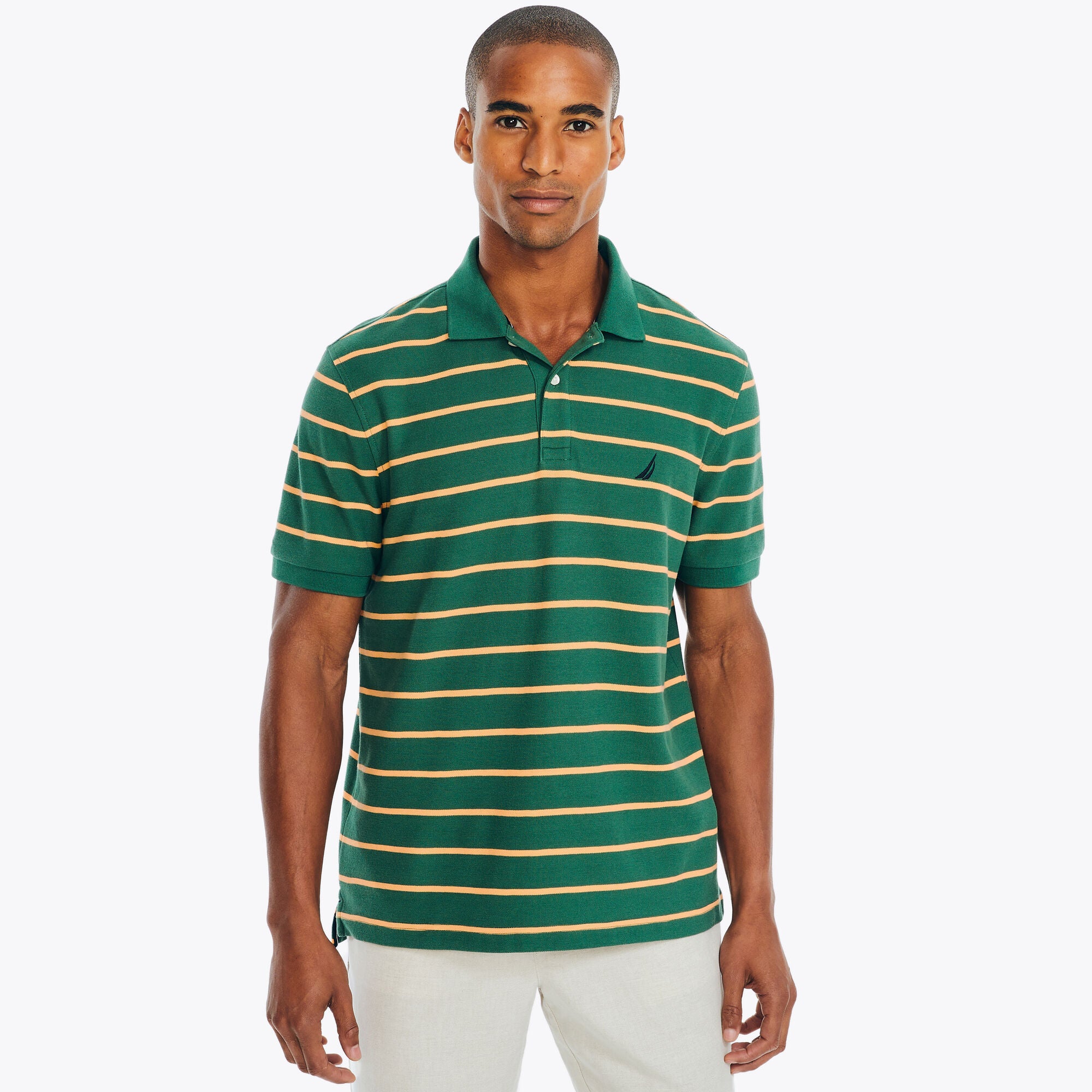 Nautica Mens Classic fit Short Sleeve Polo Shirt Large Green Striped