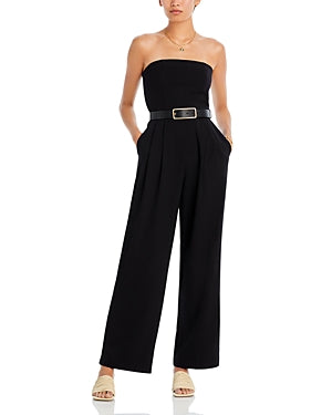 WAYF Womens Lexie Strapless Wide Leg Jumpsuit Small Black